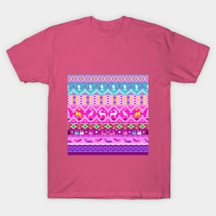 Cross stitch, ethnic pattern, Pixel Seamless, various animal patterns. T-Shirt